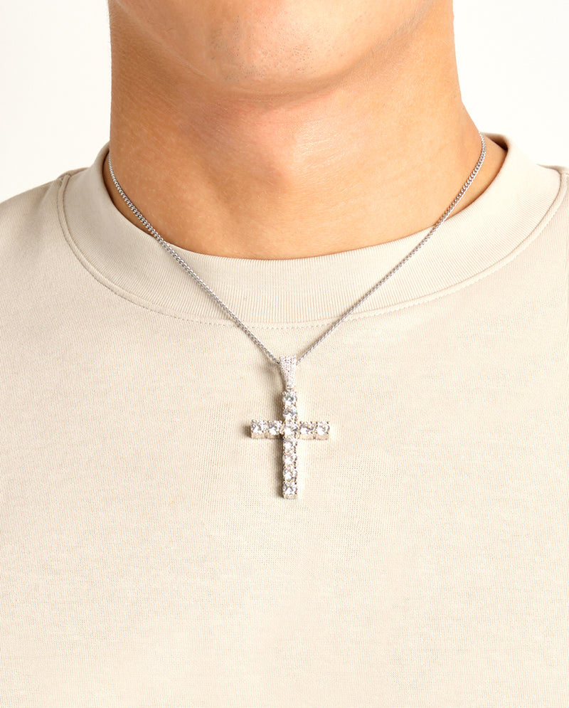 Zancan Necklace for Men - White Gold Insignia with Cross Pendant and  Diamonds - 0